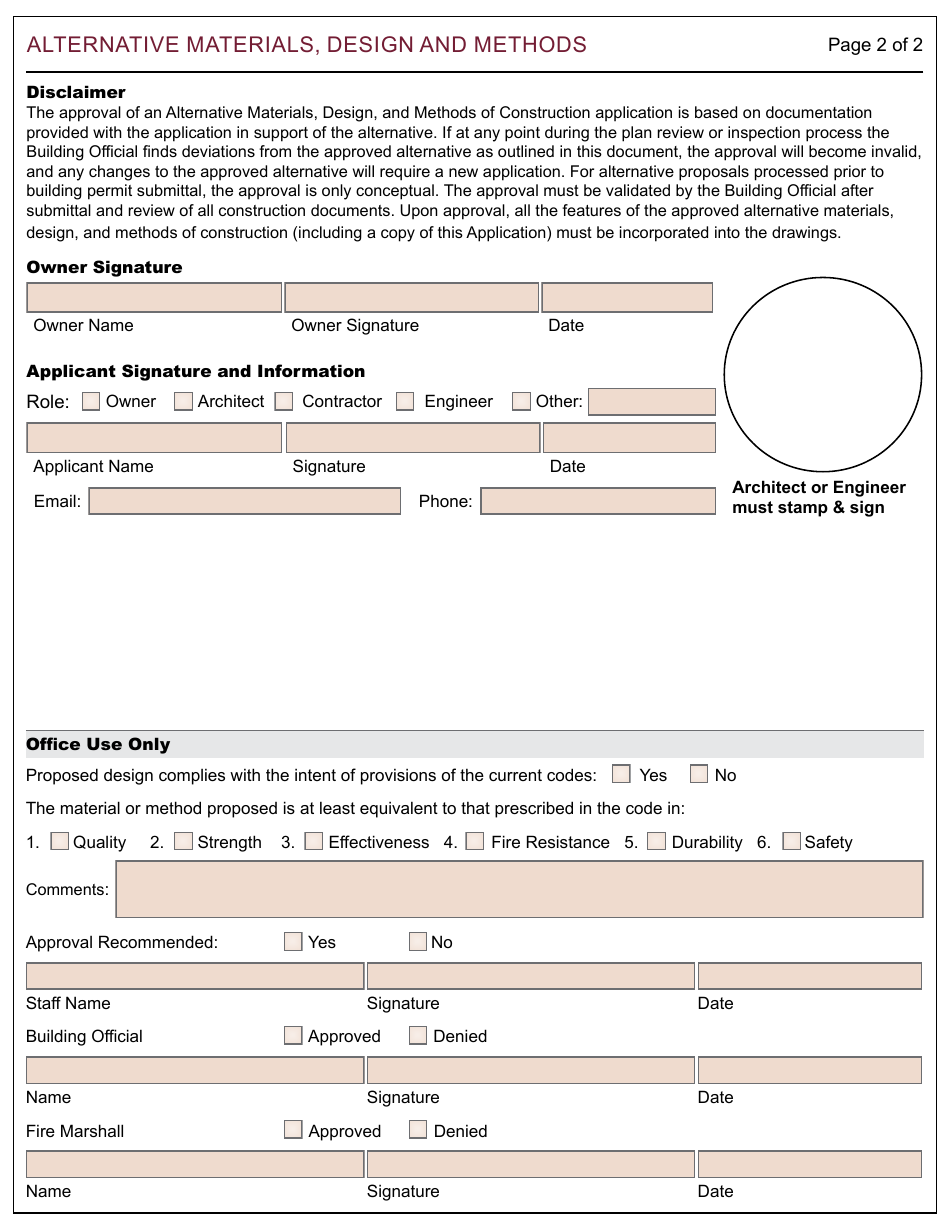 Form 102 Application for Alternative Materials, Design and Methods of Construction - City of Berkeley, California, Page 2