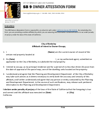 Document preview: Sb 9 Owner Attestation Form - City of Berkeley, California