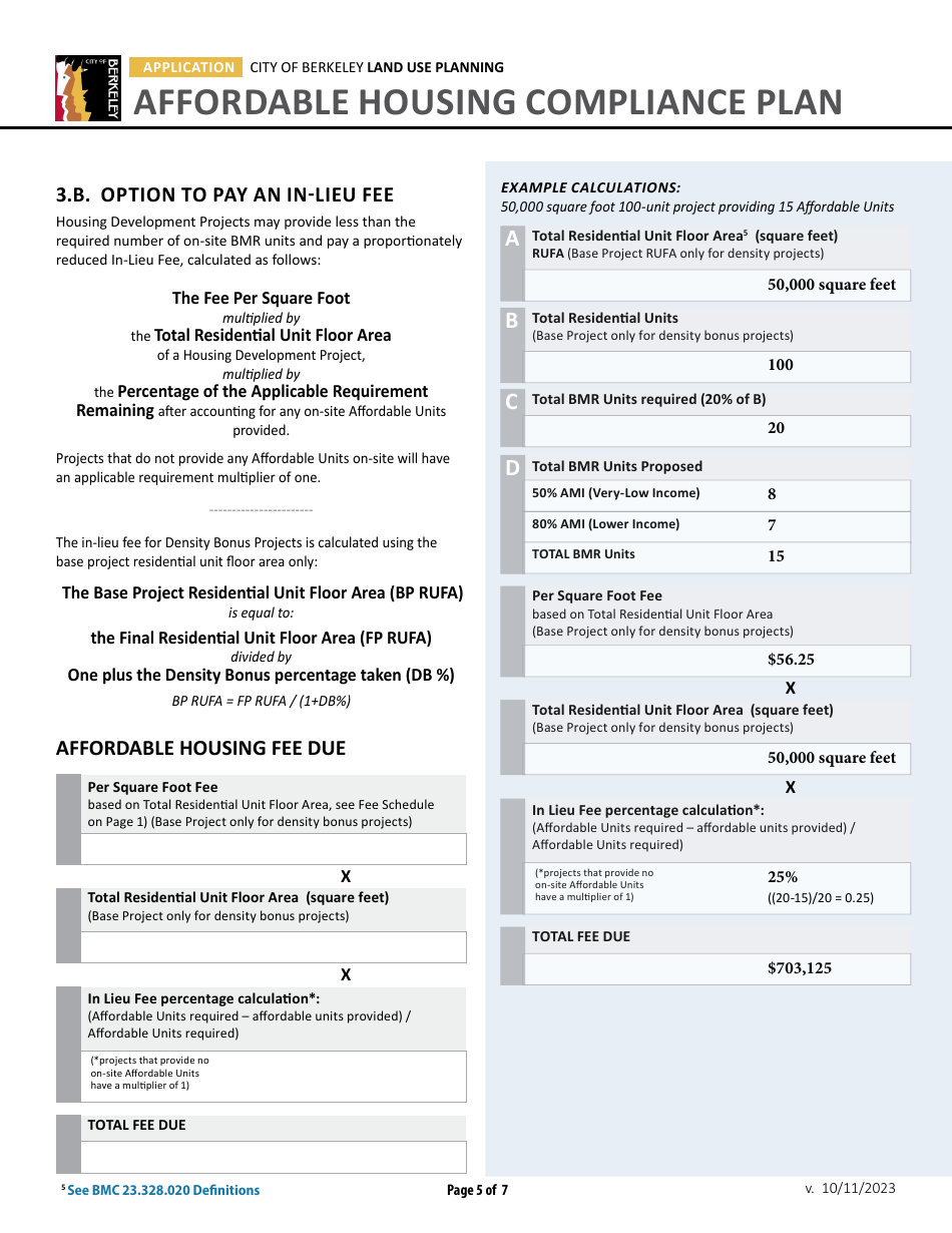 Affordable Housing Compliance Plan Form - City of Berkeley, California, Page 5