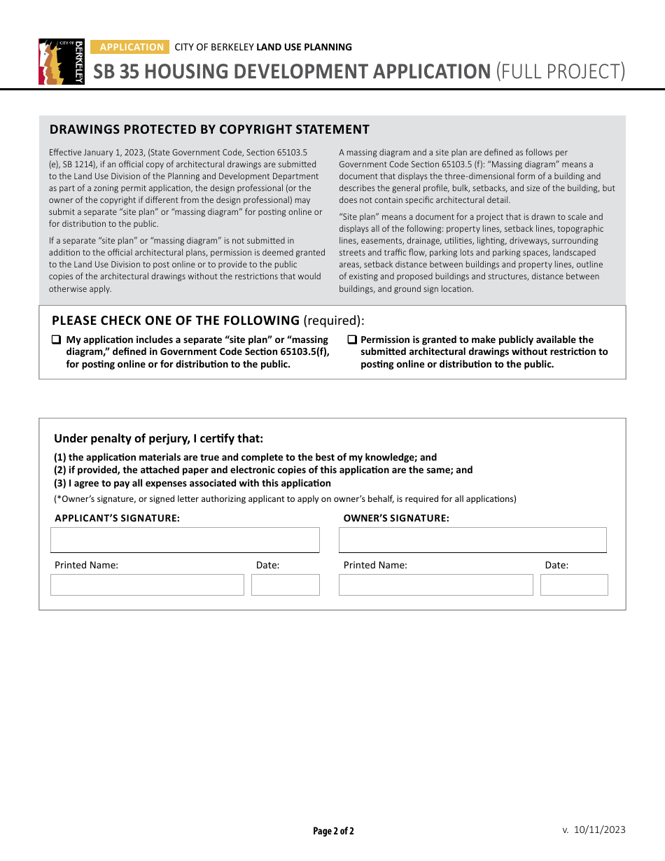 Sb 35 Housing Development Application (Full Project) - City of Berkeley, California, Page 2