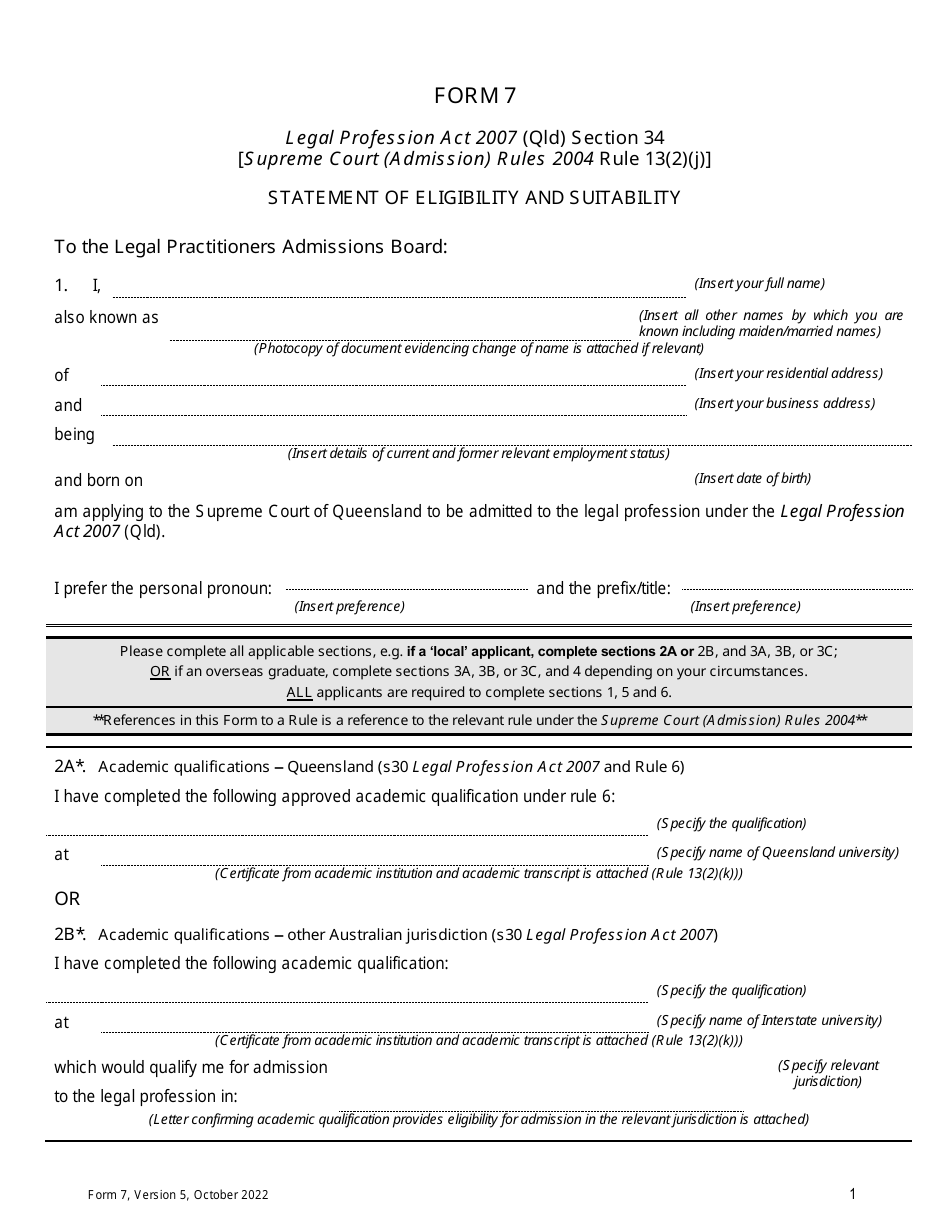 Form 7 - Fill Out, Sign Online and Download Printable PDF, Queensland