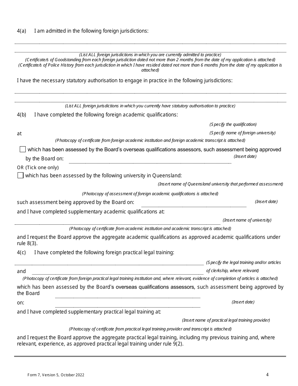 Form 7 Statement of Eligibility and Suitability - Queensland, Australia, Page 4