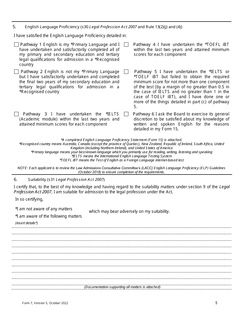 Form 7 Statement of Eligibility and Suitability - Queensland, Australia, Page 5