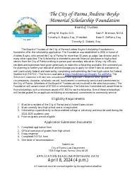 Document preview: Andrew Boyko Memorial Scholarship Foundation Application Form - City of Parma, Ohio, 2025