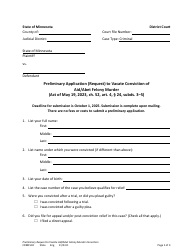 Form CRM1502 Preliminary Application (Request) to Vacate Conviction of Aid/Abet Felony Murder - Minnesota