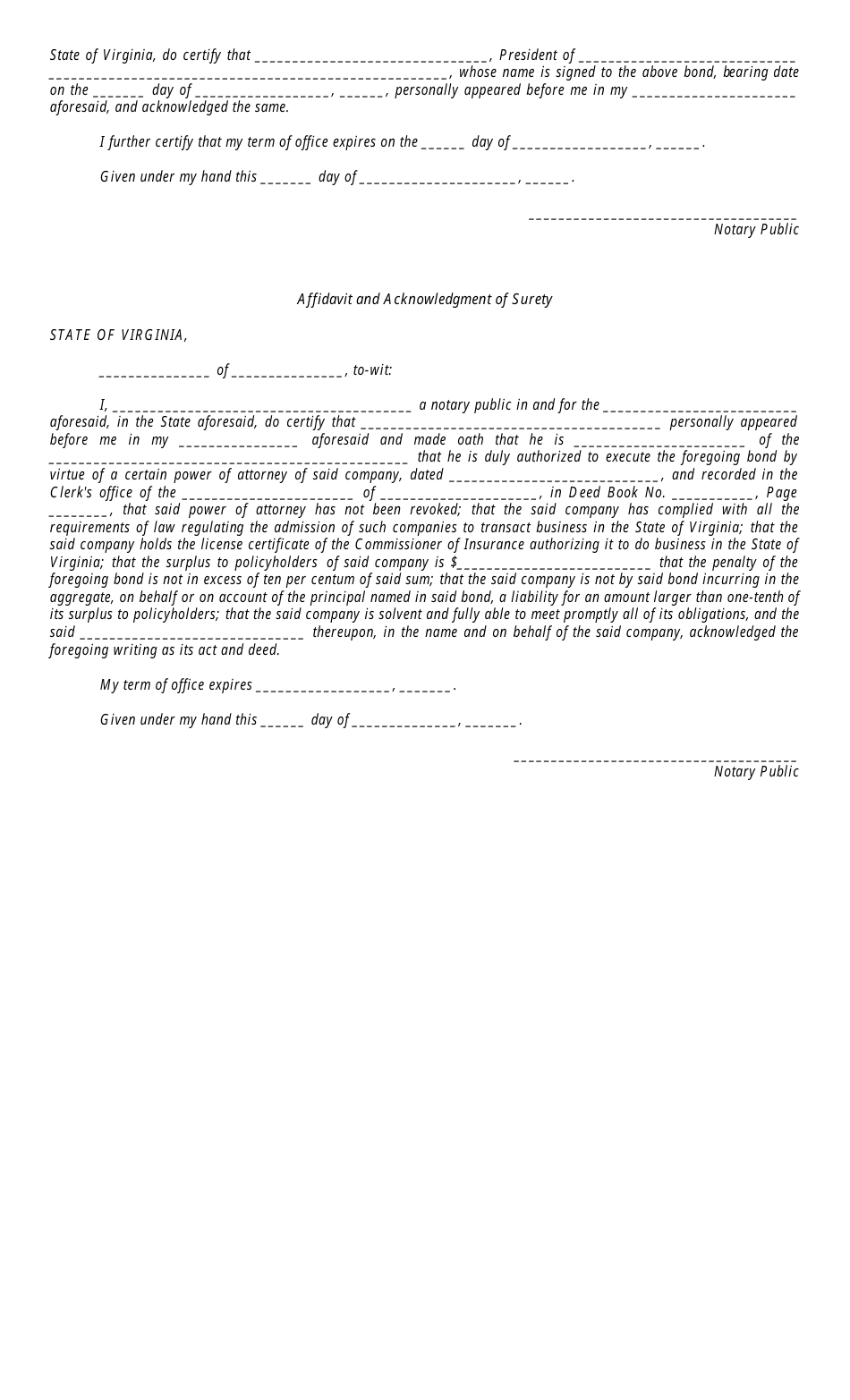 VWC Form 21-A Self-insurance Bond - Virginia, Page 2