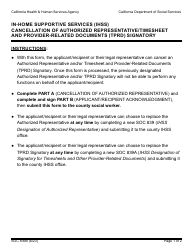 Document preview: Form SOC839B In-home Supportive Services (Ihss) Cancellation of Authorized Representative/Timesheet and Provider-Related Documents (Tprd) Signatory - California