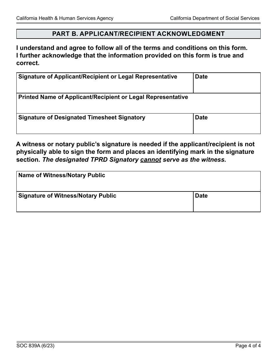 Form SOC839A In-home Supportive Services (Ihss) Designation of Signatory for Timesheets and Other Provider-Related Documents (Tprd) - California, Page 4
