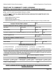 Document preview: Form TLR03 Trustline to Community Care Licensing Criminal Background Clearance Transfer Request - California