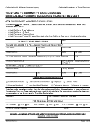 Form TLR03 Trustline to Community Care Licensing Criminal Background Clearance Transfer Request - California