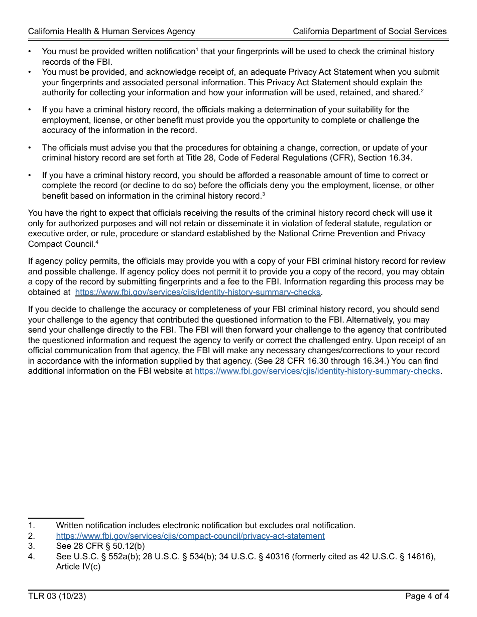 Form TLR03 Trustline to Community Care Licensing Criminal Background Clearance Transfer Request - California, Page 4