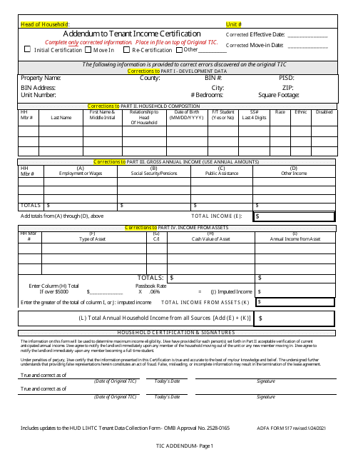 ADFA Form 517  Printable Pdf