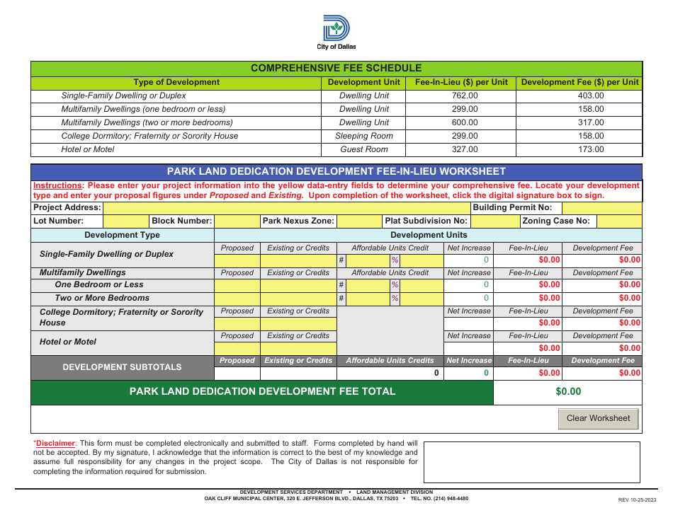 City of Dallas, Texas Park Land Dedication Development Fee-In-lieu ...