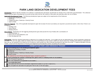 Document preview: Park Land Dedication Development Fee-In-lieu Worksheet - City of Dallas, Texas