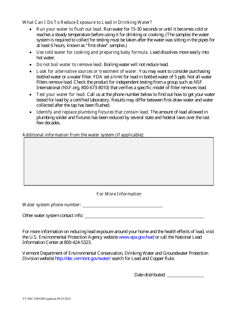 Consumer Notice of Lead Tap Results - Vermont, Page 3