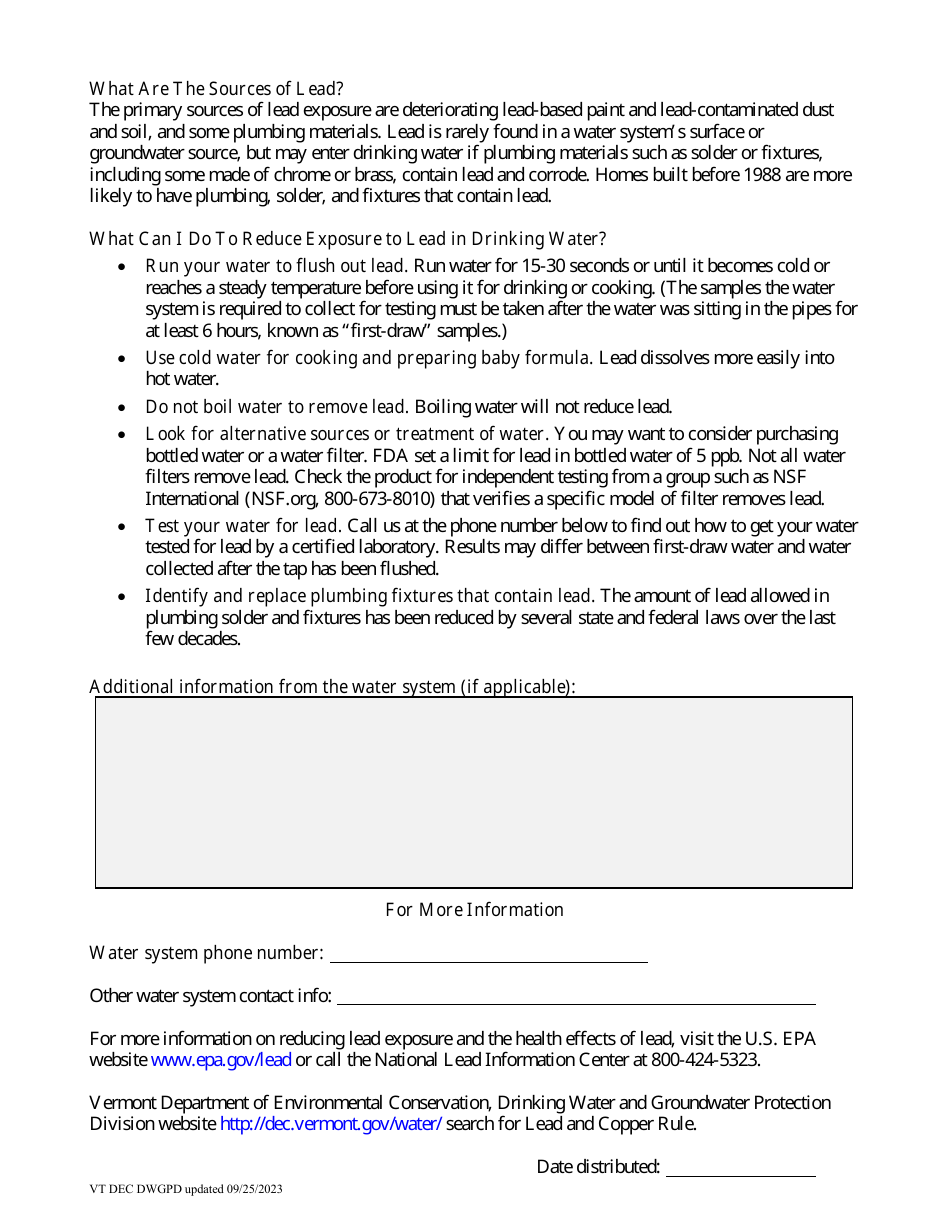 Consumer Notice of Lead Tap Results - Vermont, Page 5