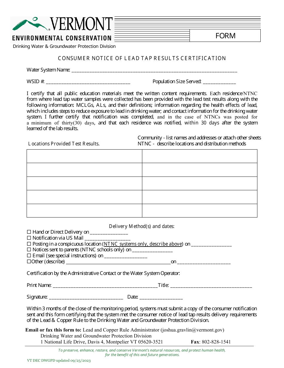 Consumer Notice of Lead Tap Results - Vermont, Page 6