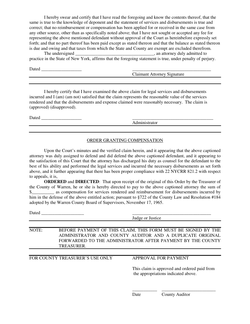 Civil Voucher Form - Warren County, New York, Page 2