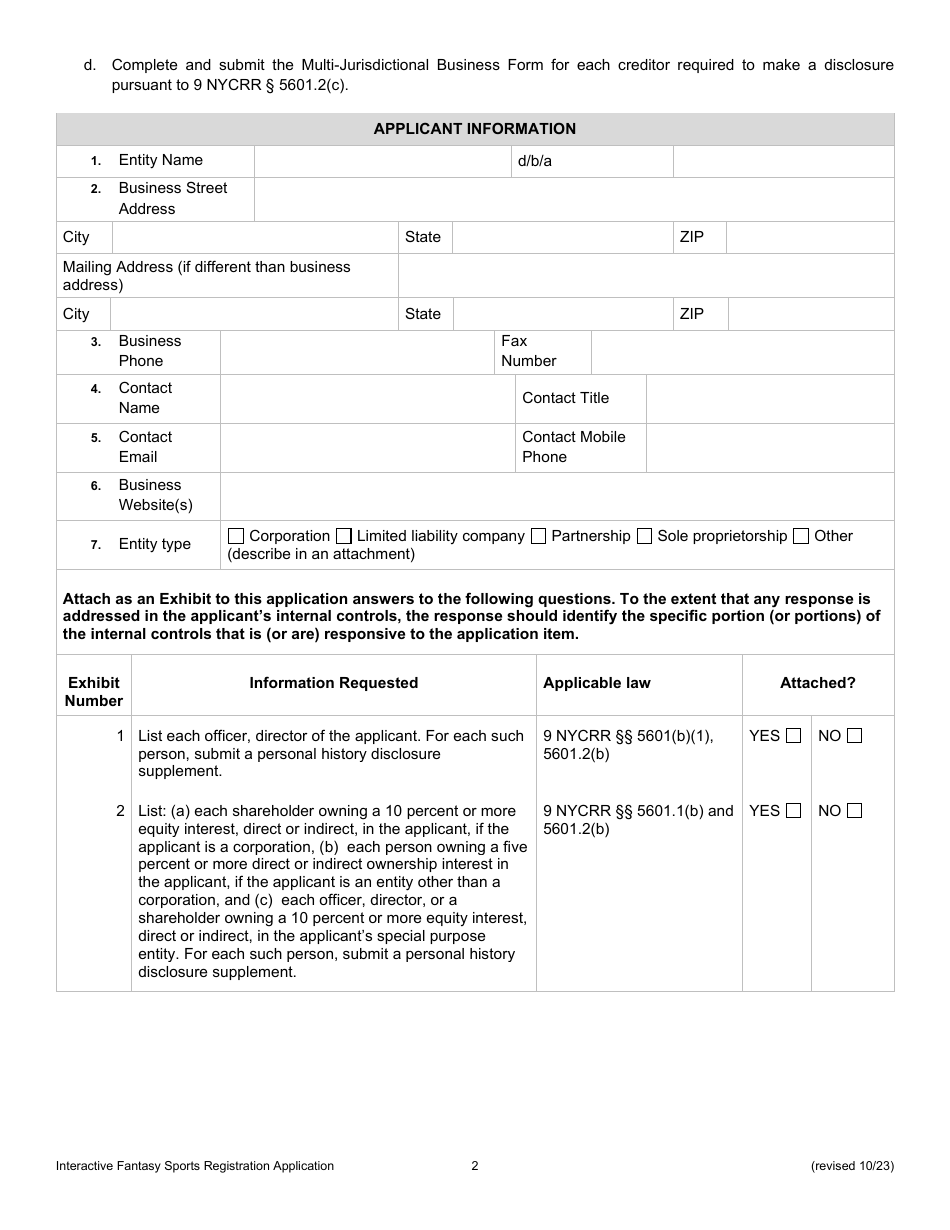 Interactive Fantasy Sports Contest Operators Application for Registration - New York, Page 2