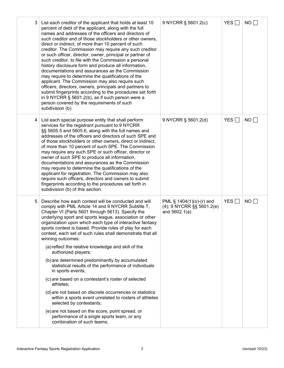 Interactive Fantasy Sports Contest Operators Application for Registration - New York, Page 3
