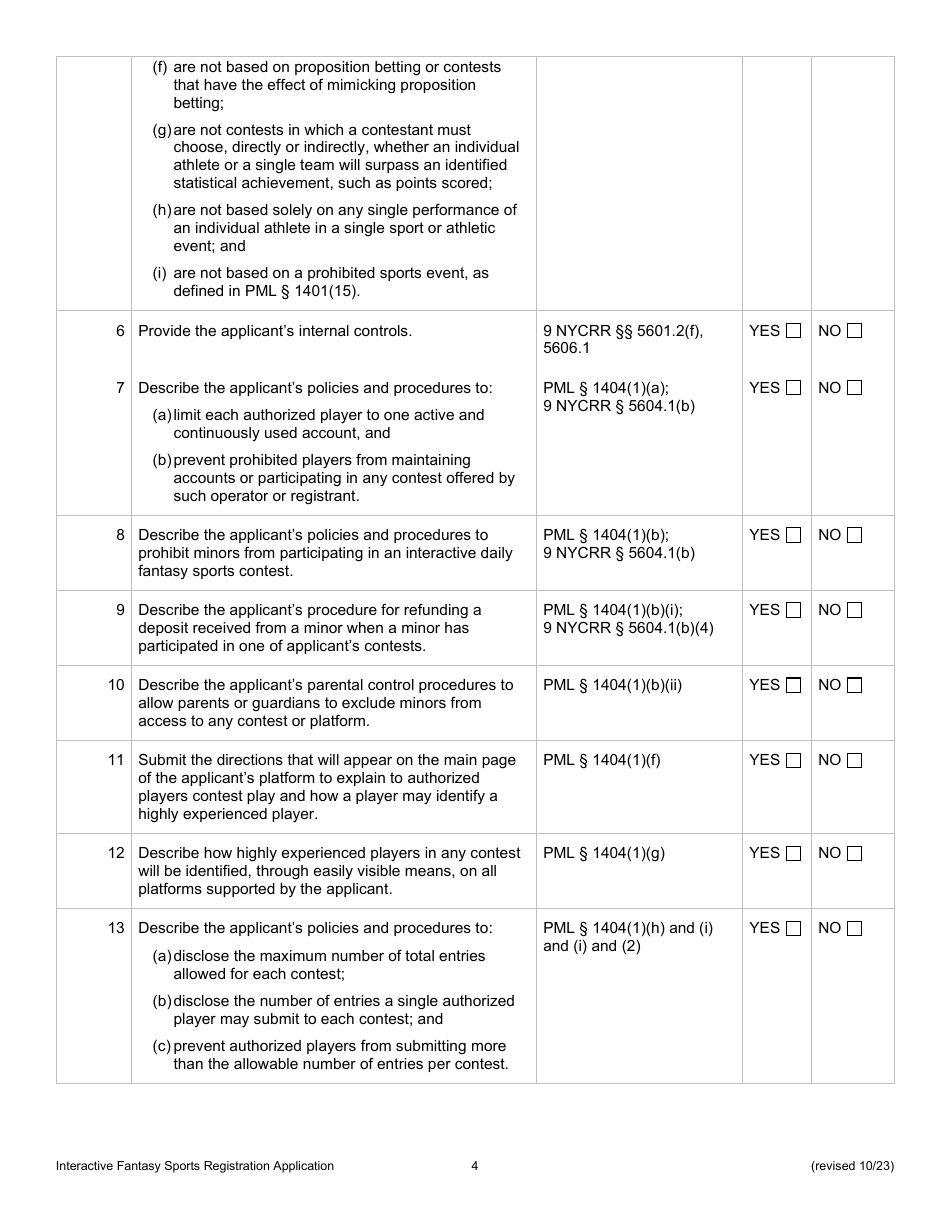 Interactive Fantasy Sports Contest Operators Application for Registration - New York, Page 4