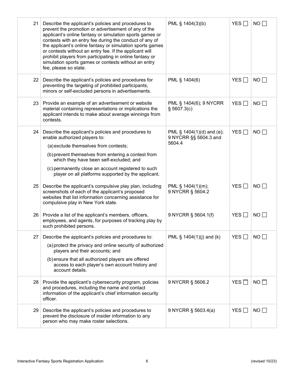 Interactive Fantasy Sports Contest Operators Application for Registration - New York, Page 6
