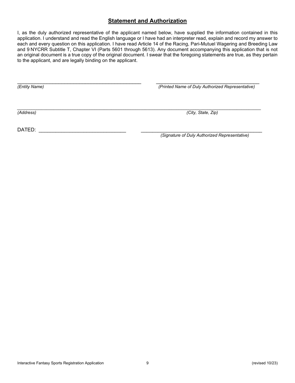 Interactive Fantasy Sports Contest Operators Application for Registration - New York, Page 9