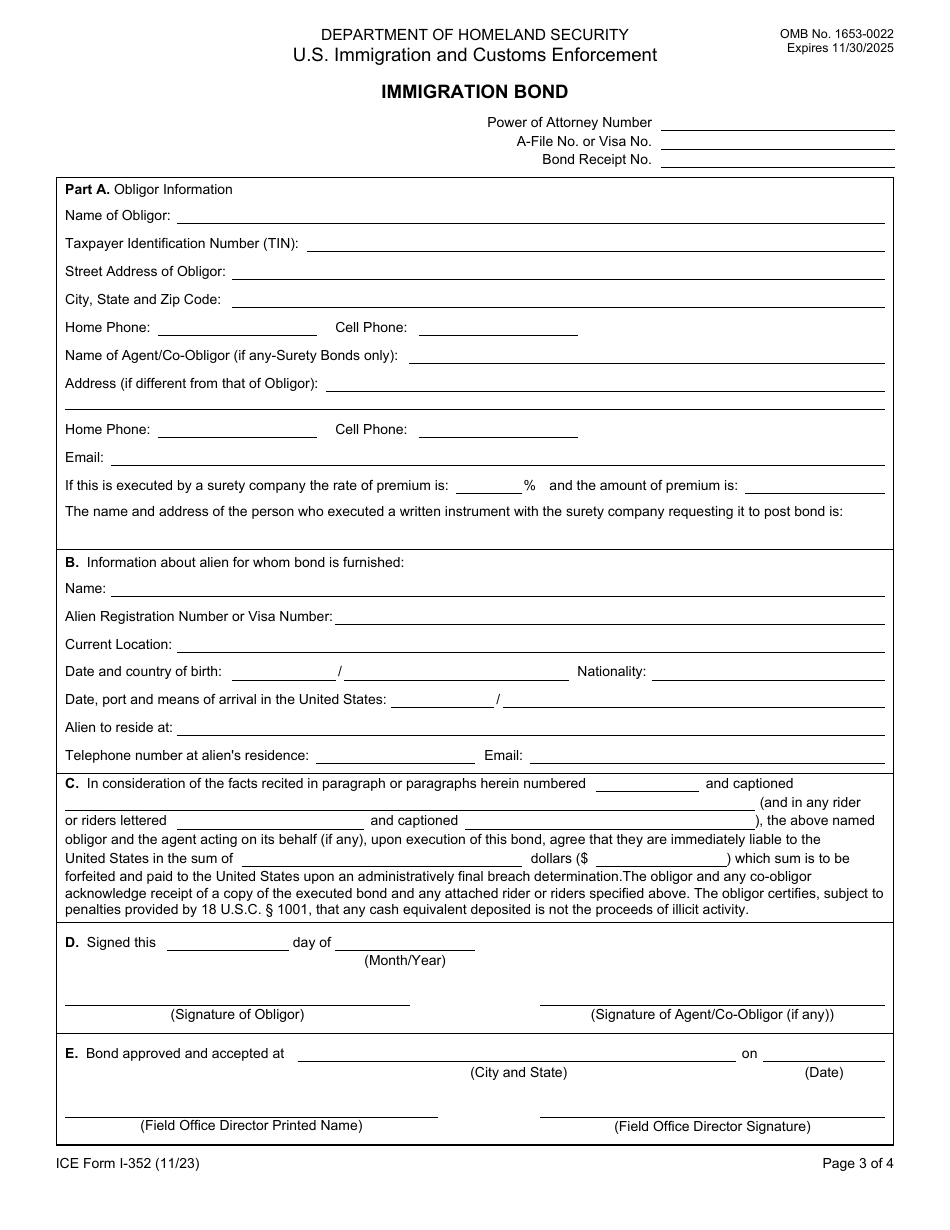 ICE Form I-352 Immigration Bond, Page 3