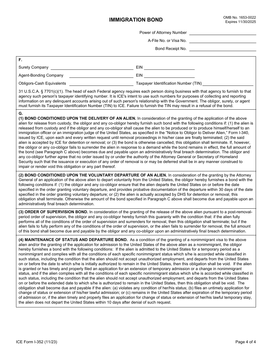 ICE Form I-352 Download Fillable PDF or Fill Online Immigration Bond ...