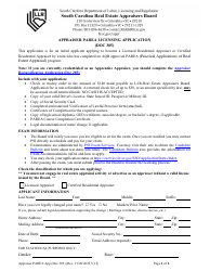 Document preview: Form DOC305 Appraiser Parea Licensing Application - South Carolina