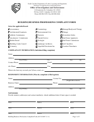 Building/Business Professions Complaint Form - South Carolina