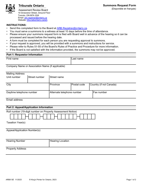 Form ARB013E  Printable Pdf