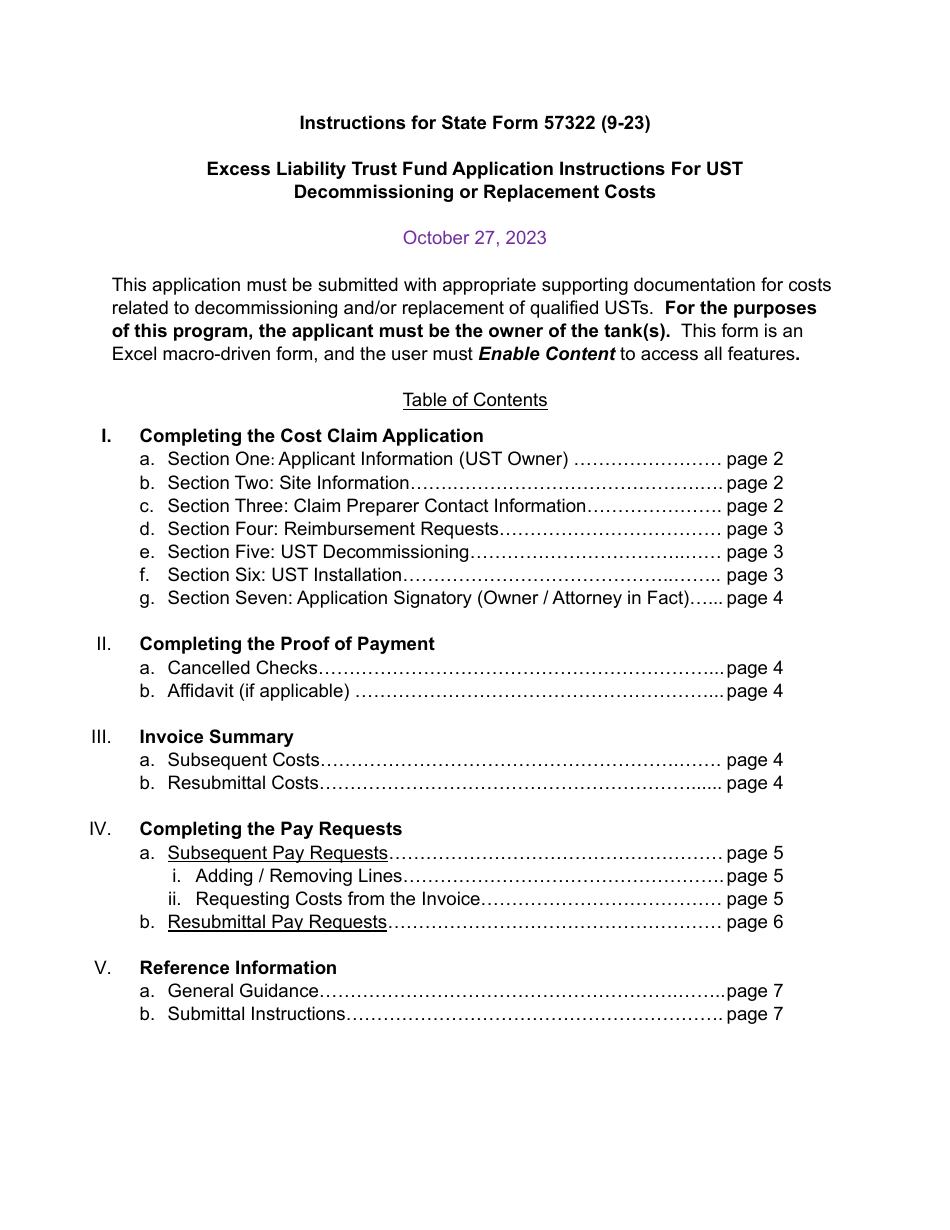 Download Instructions for State Form 57322 Excess Liability Trust Fund