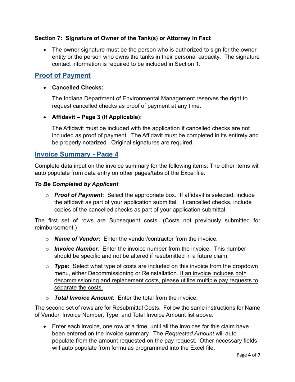 Instructions for State Form 57322 Excess Liability Trust Fund Application for Ust Decommissioning or Replacement Costs - Indiana, Page 4