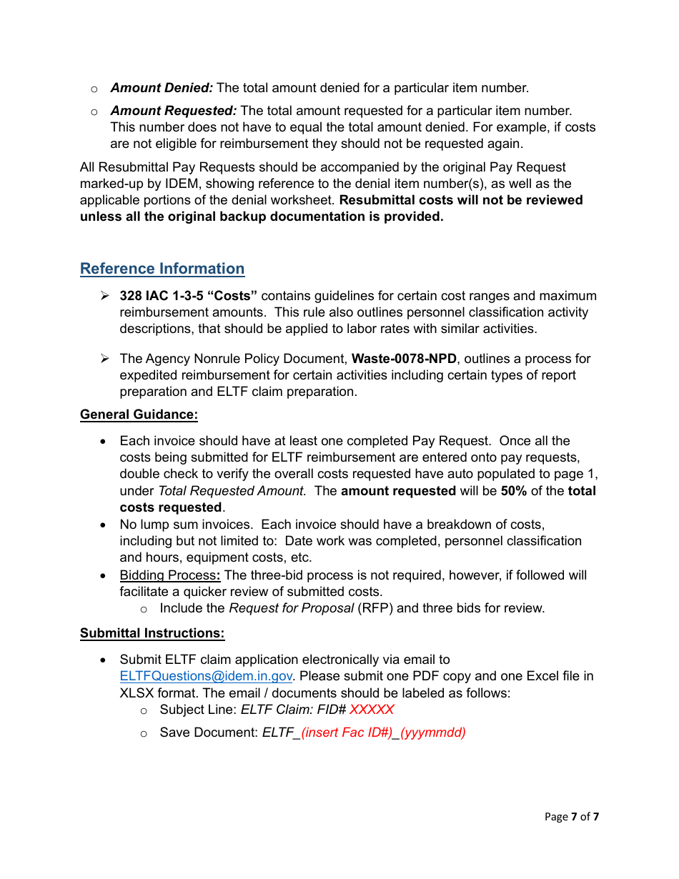 Instructions for State Form 57322 Excess Liability Trust Fund Application for Ust Decommissioning or Replacement Costs - Indiana, Page 7