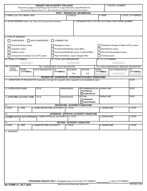 DA Form 31 Request and Authority for Leave