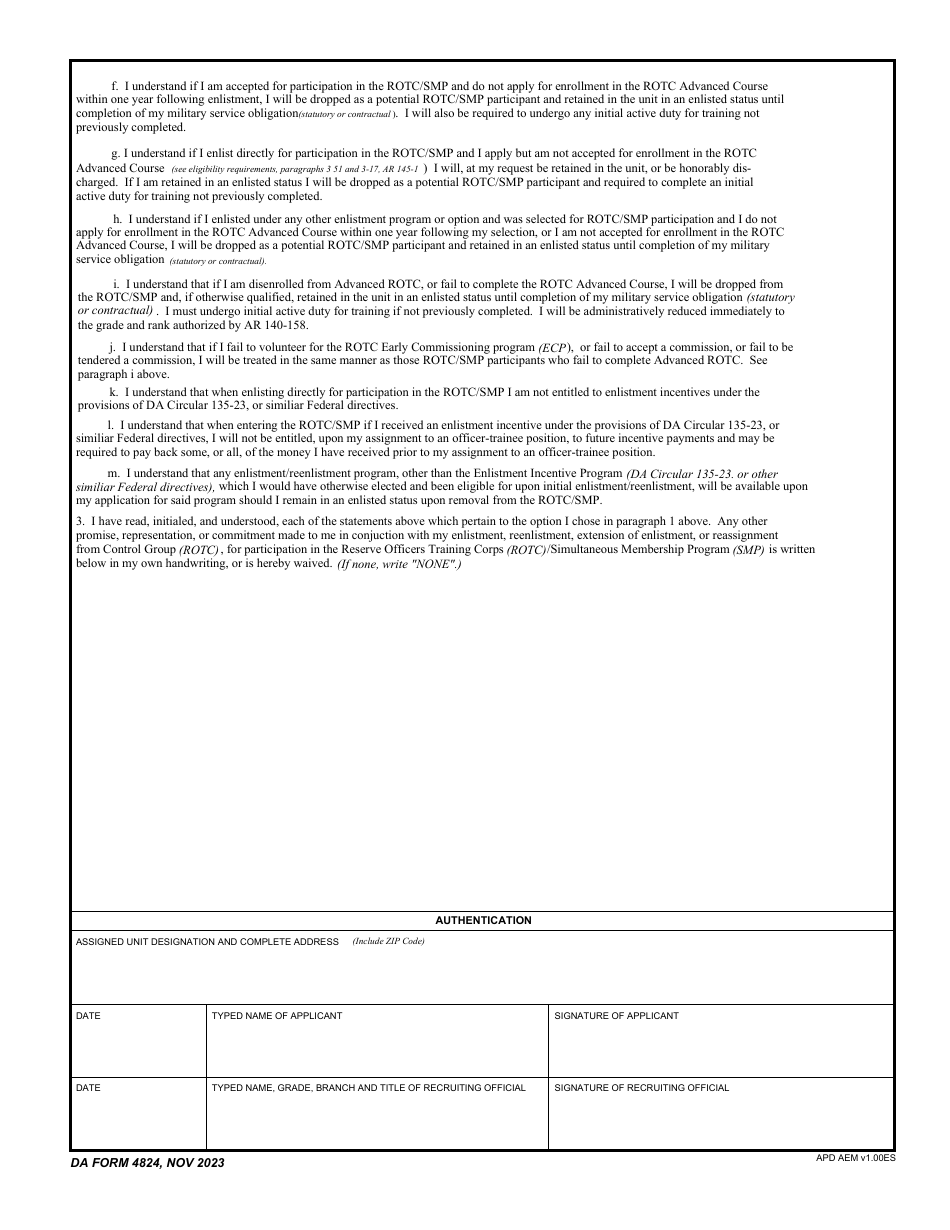 DA Form 4824 Download Fillable PDF or Fill Online Addendum to ...