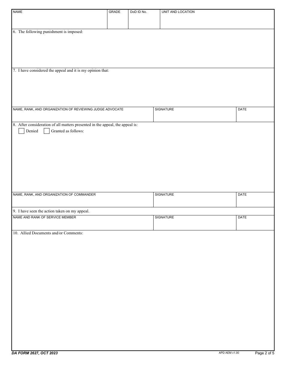 DA Form 2627 Record of Proceedings Under Article 15, Ucmj, Page 2