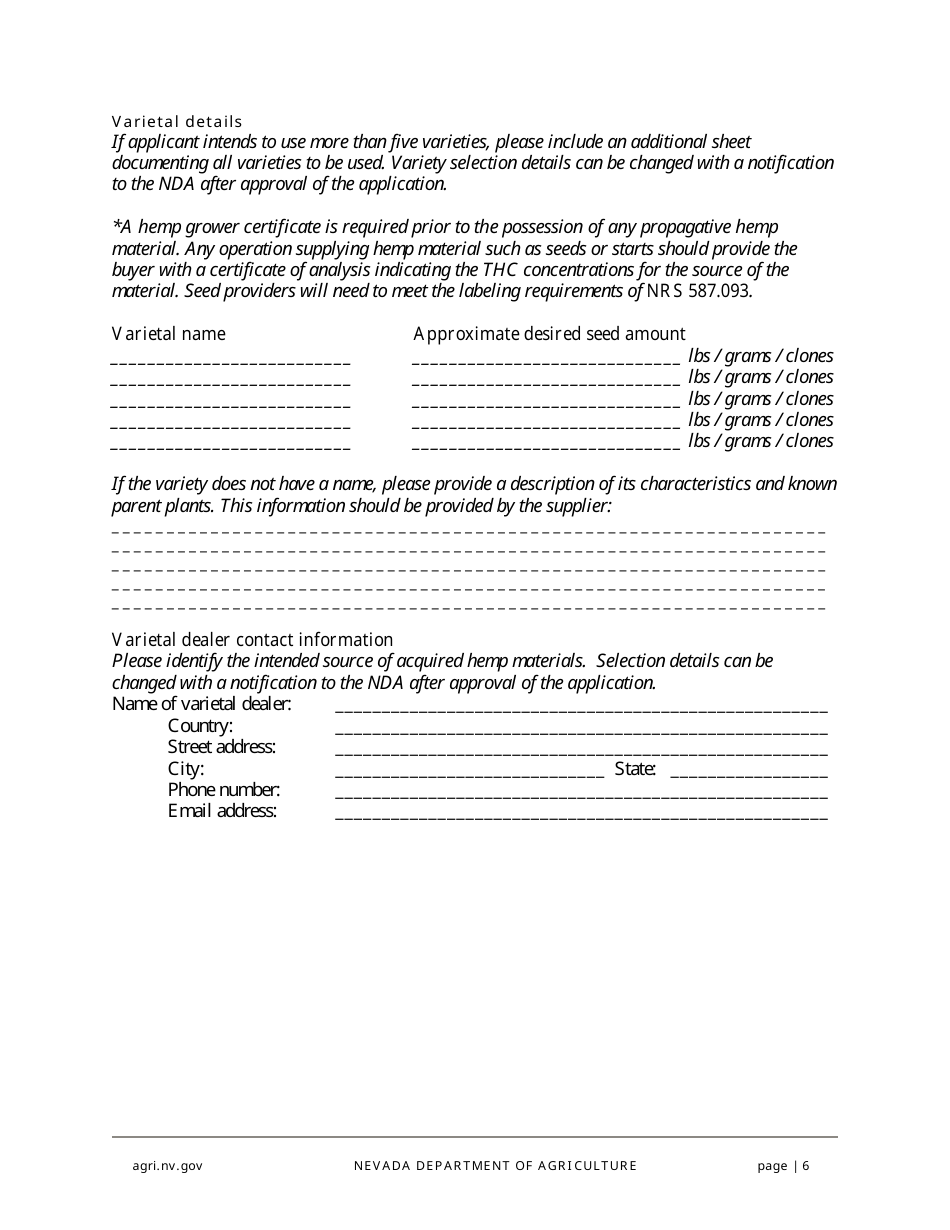 Hemp Grower Application - Nevada, Page 6