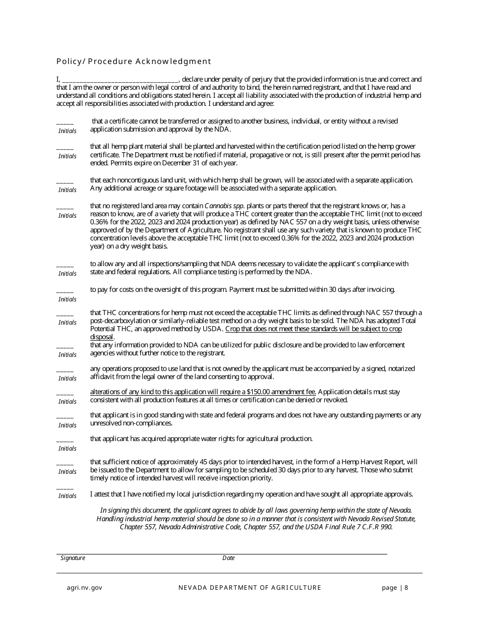 Hemp Grower Application - Nevada, Page 8