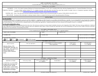 Document preview: DA Form 137-1 Unit Clearance Record