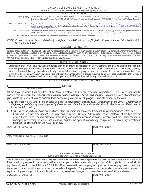 DA Form 5017 Civilian Employee Consent Statement