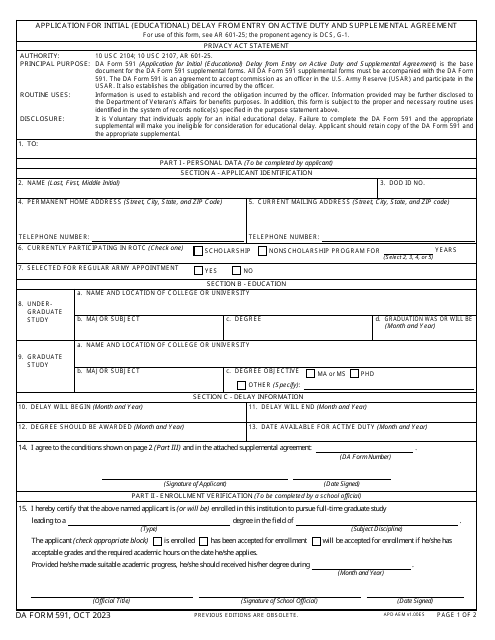 DA Form 591  Printable Pdf