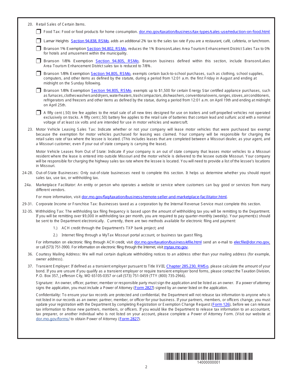 Form 2643 Missouri Tax Registration Application - Missouri, Page 4