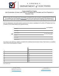Document preview: Form ELECT-644 Joint Declaration of Intent to Be Write-In Candidates for President and Vice President - Virginia