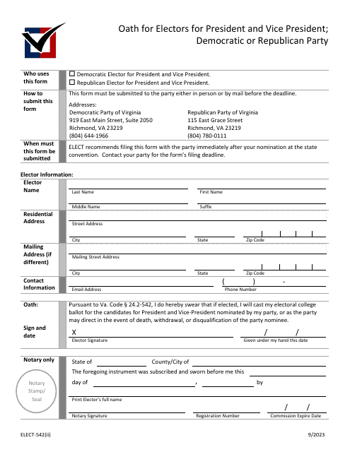 Form ELECT-542(II)  Printable Pdf