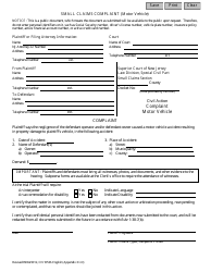 Document preview: Form 10533 Appendix XI-D Small Claims Complaint (Motor Vehicle) - New Jersey