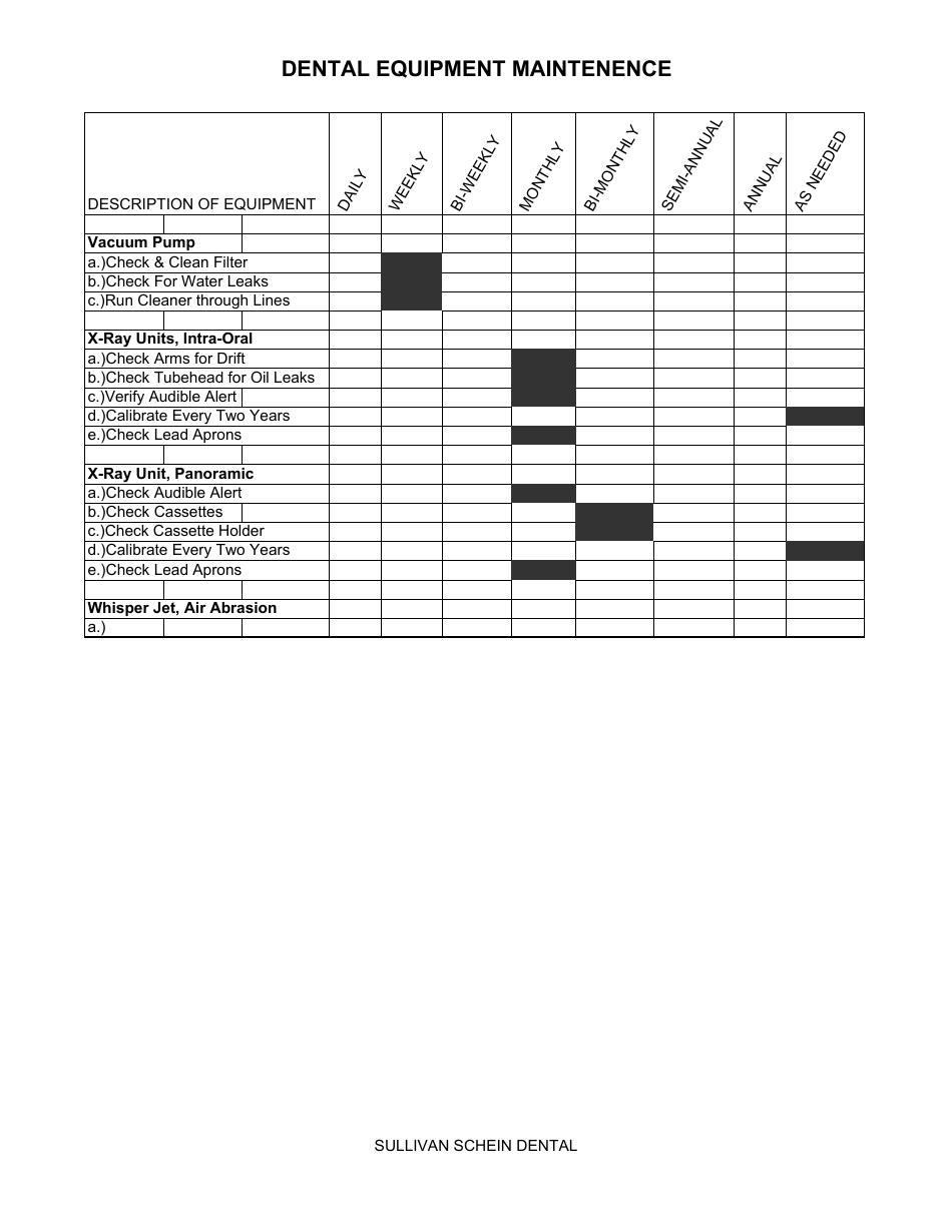 Dental Equipment Maintenance Schedule - Sullivan Schein Dental, Page 2