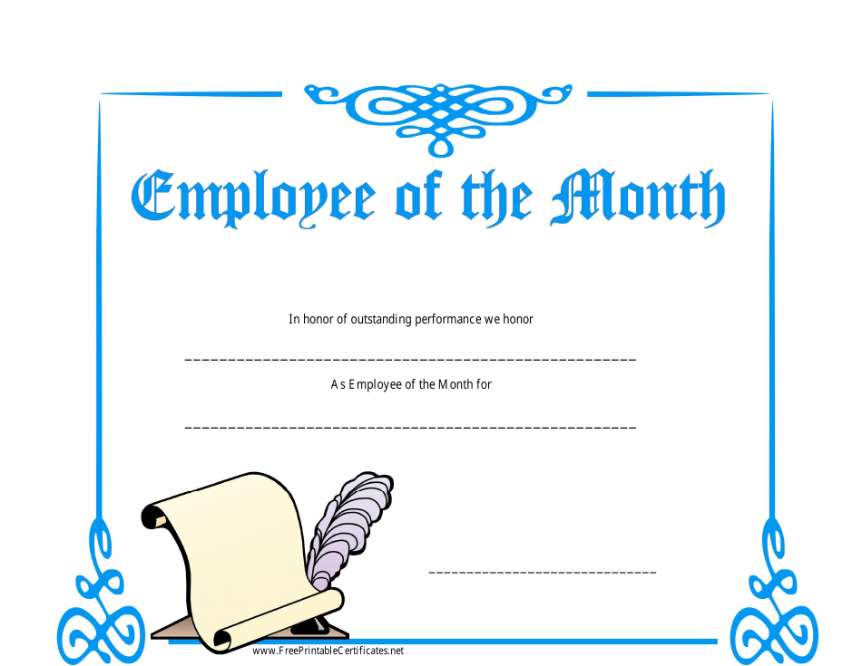 Employee of the Month Certificate Template Blue Fill Out, Sign