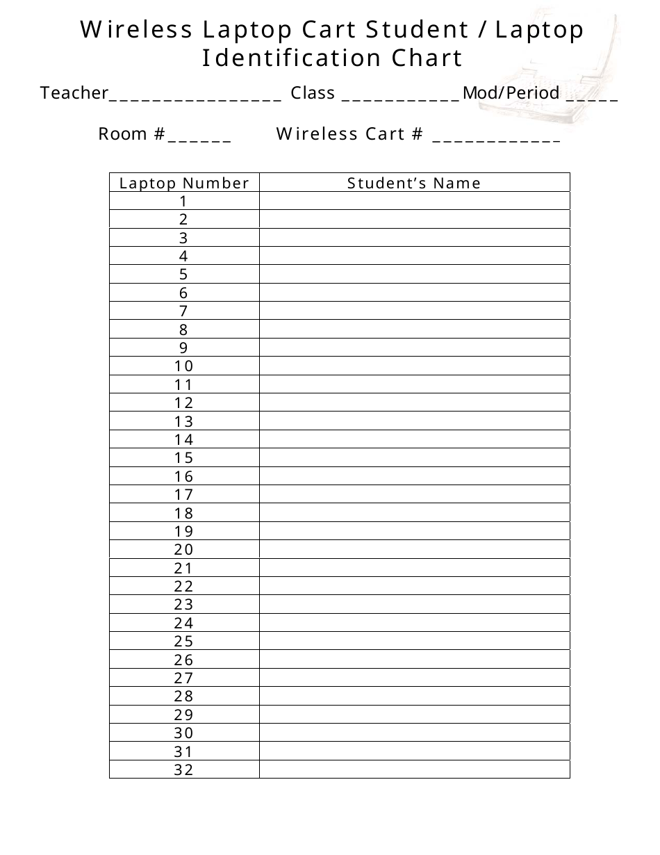 Wireless Laptop Cart Student/Laptop Identification Chart Template - Image Preview